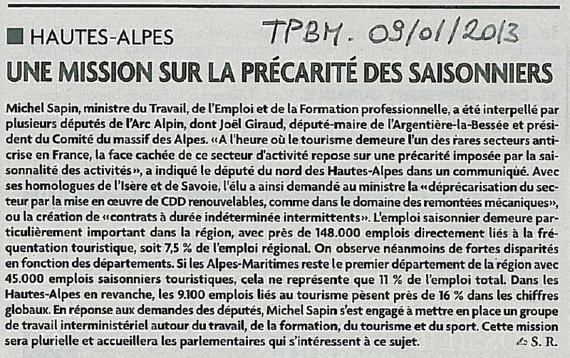 Article TPBM 090113 précarité des saisonniers