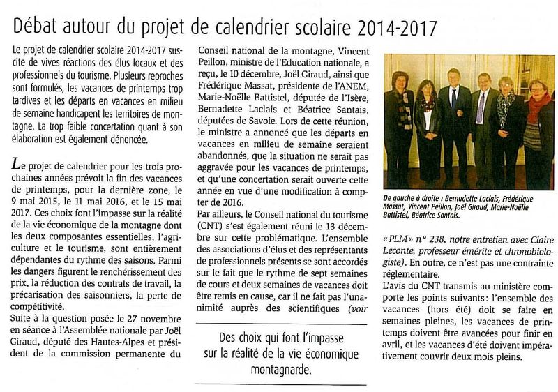 Journal de l'anem calendrier scolaire  janvier 2014 