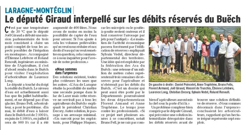 Mission irrigation Laragne DL du 9 juin 2015 Mission irrigation Laragne DL du 9 juin 2015