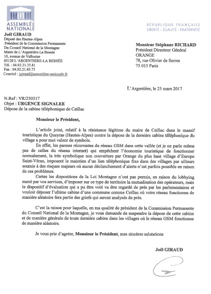 Lettre au PDG d'orange ceillac