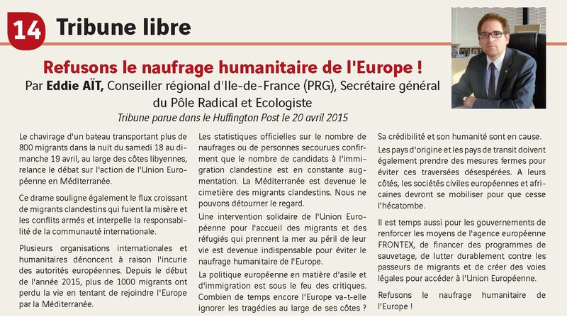 RADICAL 623 refusons le naufrage humanitaire de l'Europe  avril  2015-2