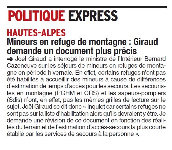 Mineurs en refuges DL 281116