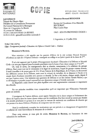 Courrier JG Recteur option défense Embrun 130716